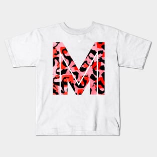 Abstract Letter M Watercolour Leopard Print Alphabet Kids T-Shirt